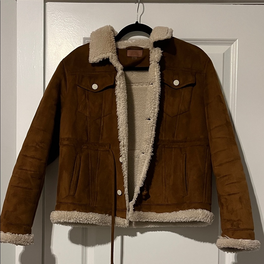MOTHER Tan Suede Jacket with Cream Shearling